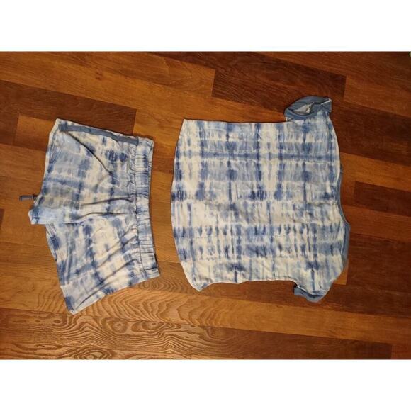 Lucky Brand Womens Medium 2PC Pajama Set Short Sleeve Blue Tie Dye Summer Shorts - Picture 3 of 3